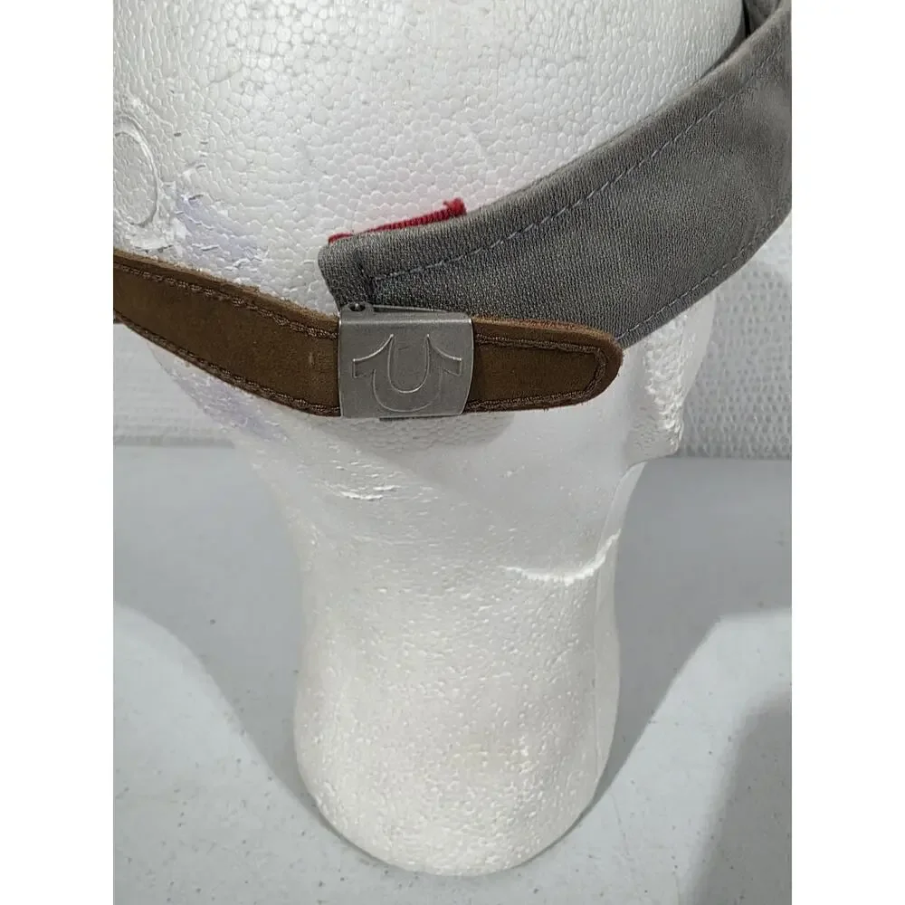 True Religion Sample Visor Hat Gray Blue Horseshoe Logo Leather Strap Paramount